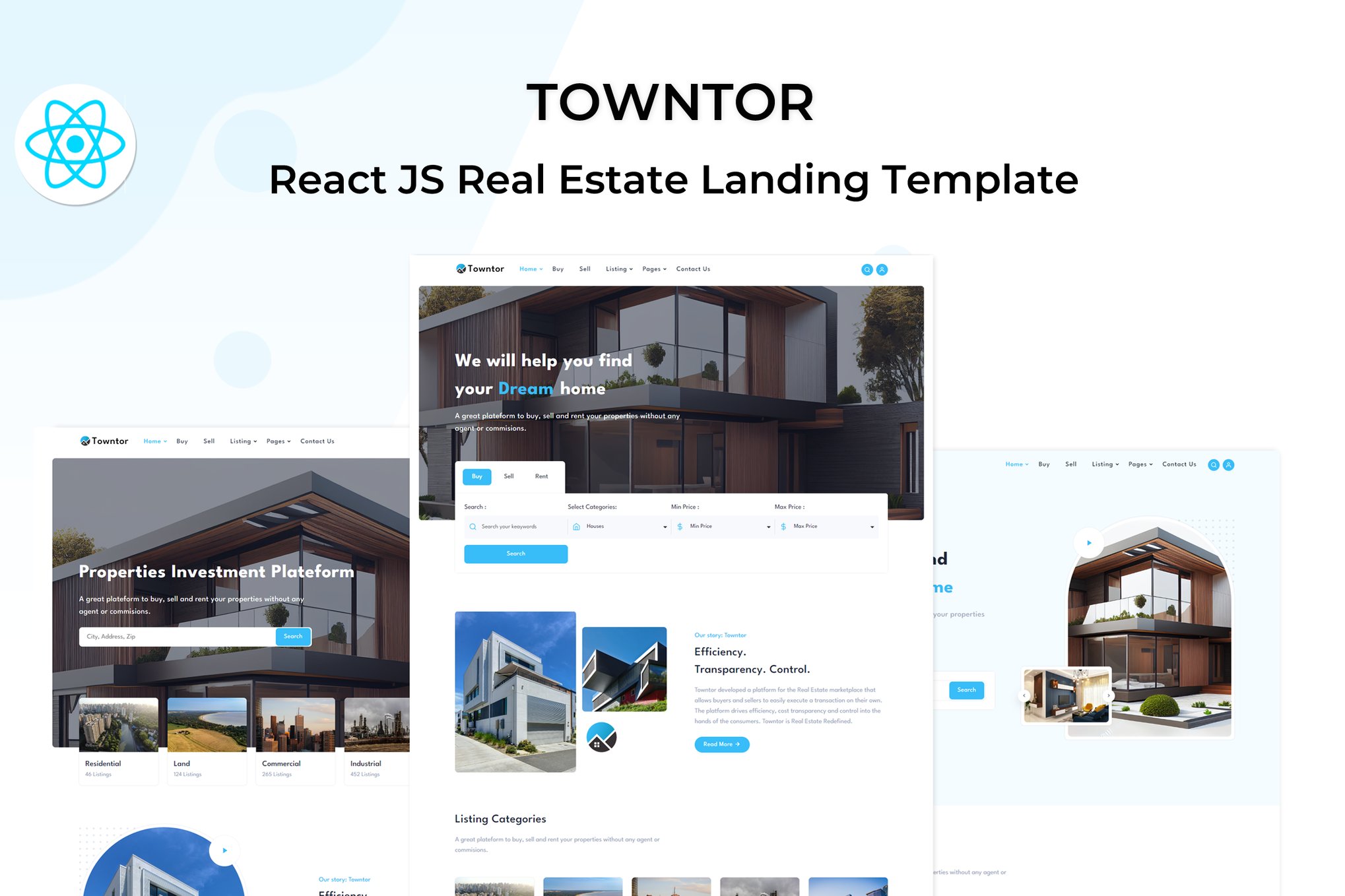 Imagen de portada de Towntor - React Js Real Estate Template (plantilla web)