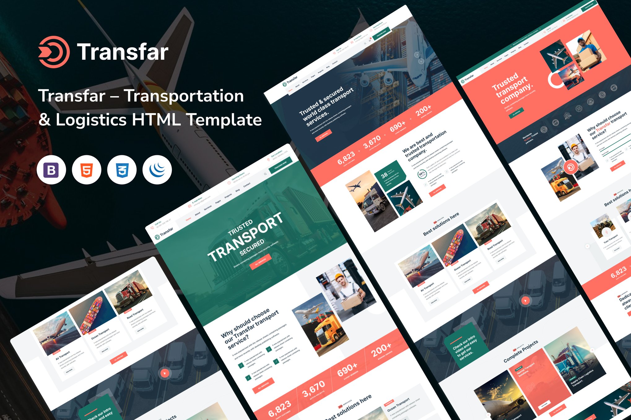 Imagen de portada de Transfar – Transportation & Logistic HTML Template (plantilla web)