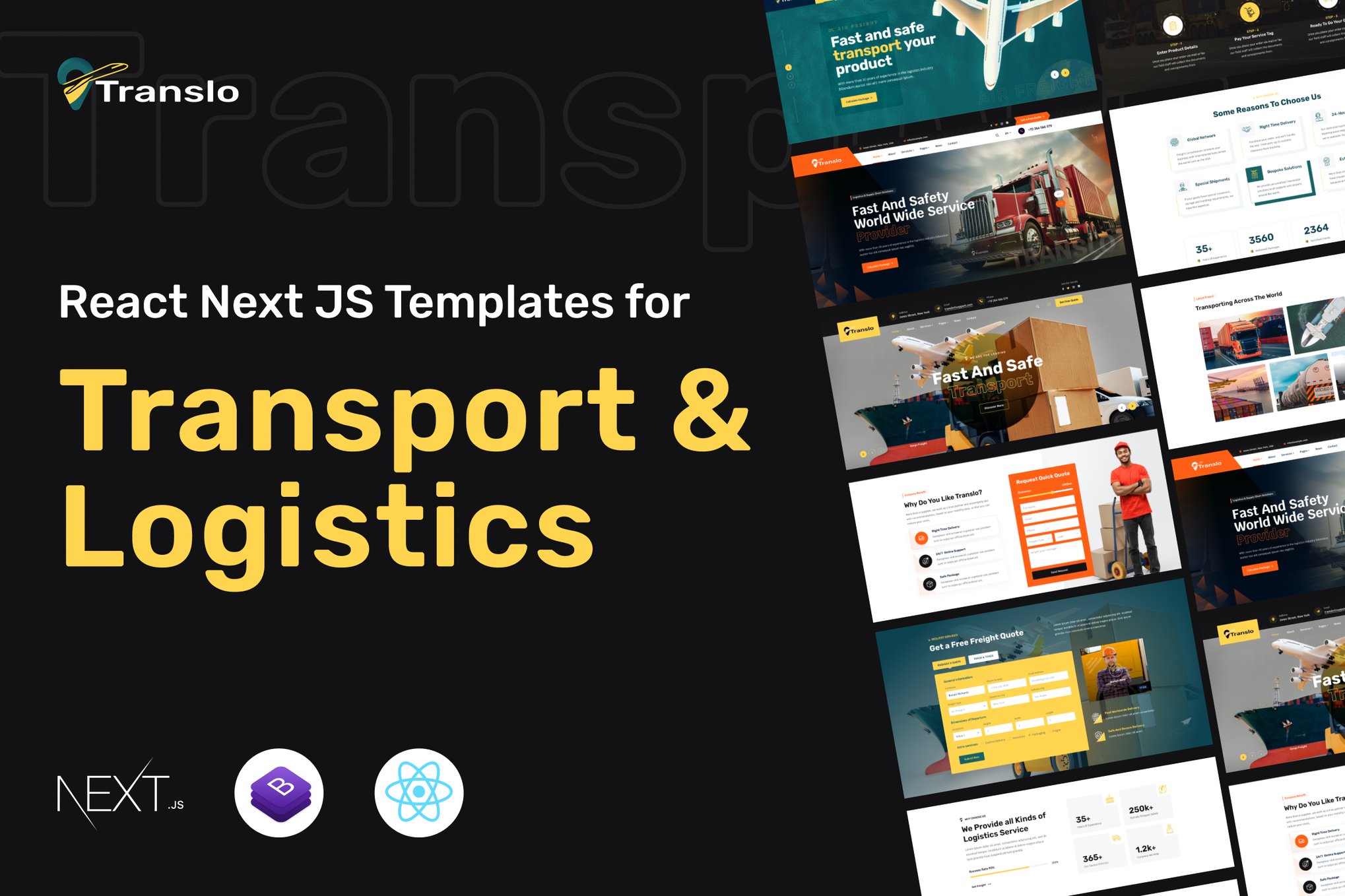 Imagen de portada de Translo – Logistics and Transportation React Next (plantilla web)