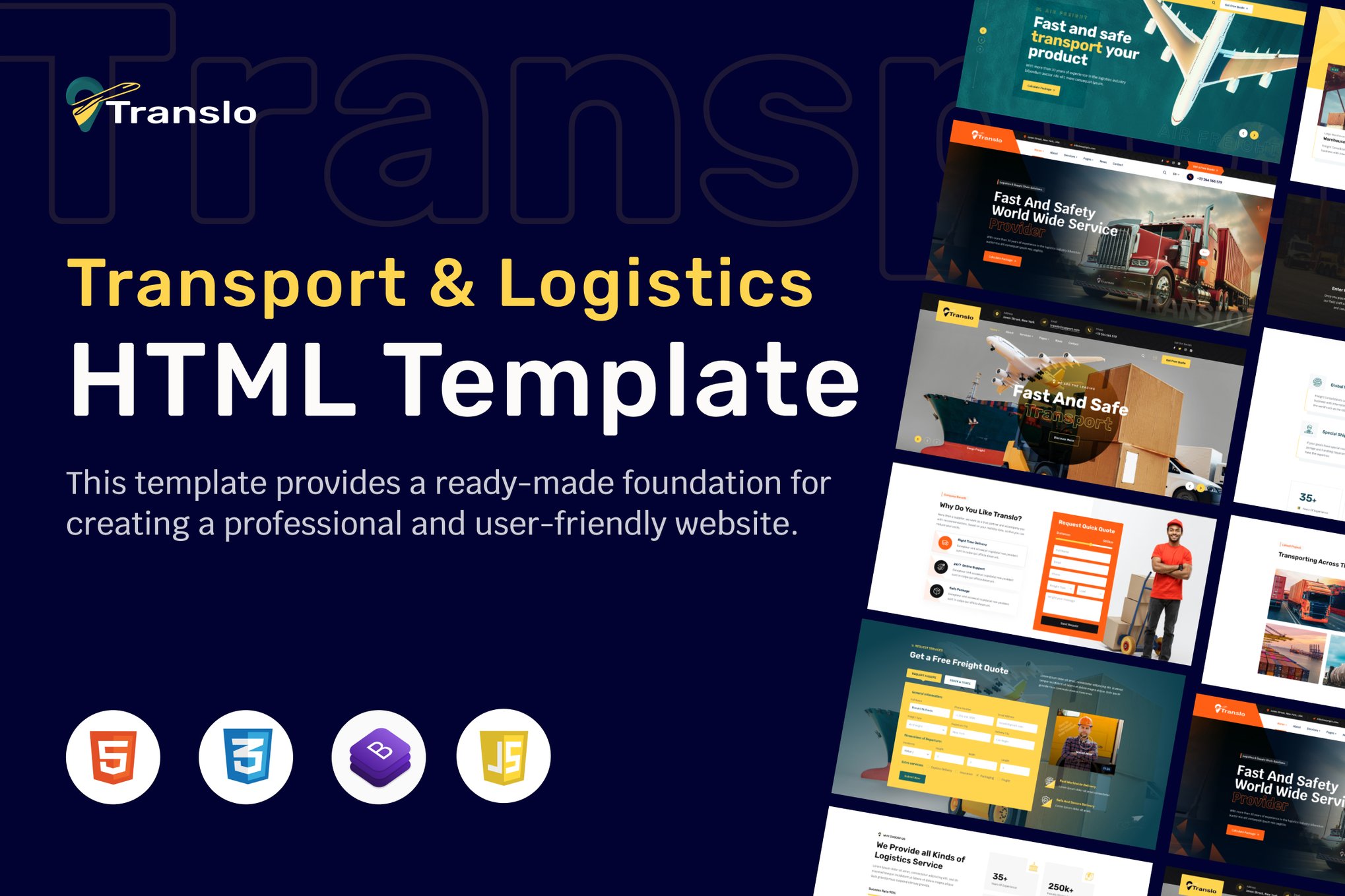 Imagen de portada de Translo - Transport and Logistics Html Template (plantilla web)