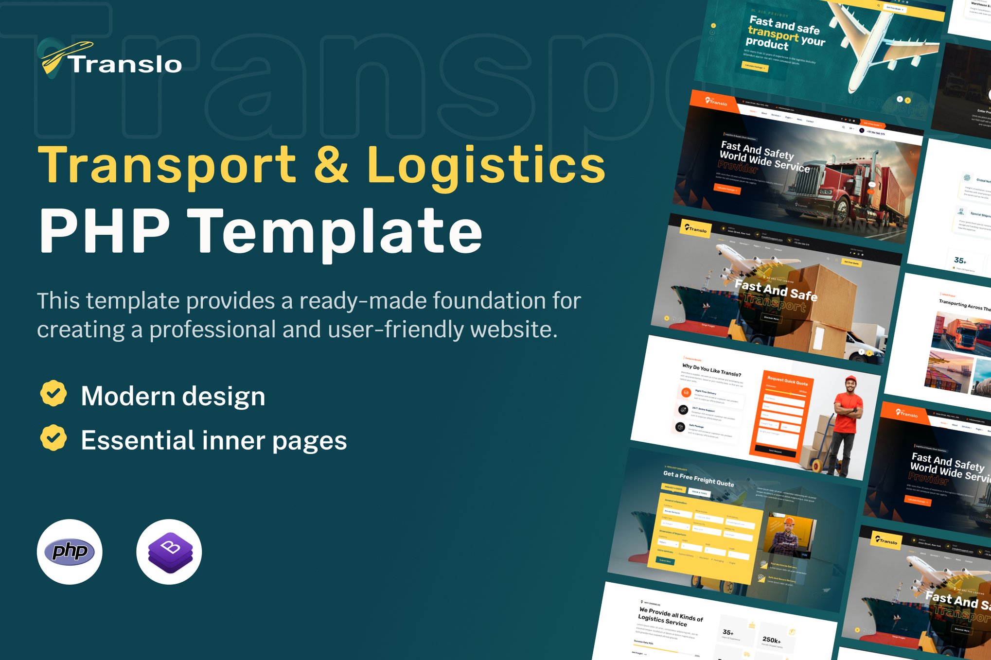 Imagen de portada de Translo - Transport and Logistics PHP Template (plantilla web)