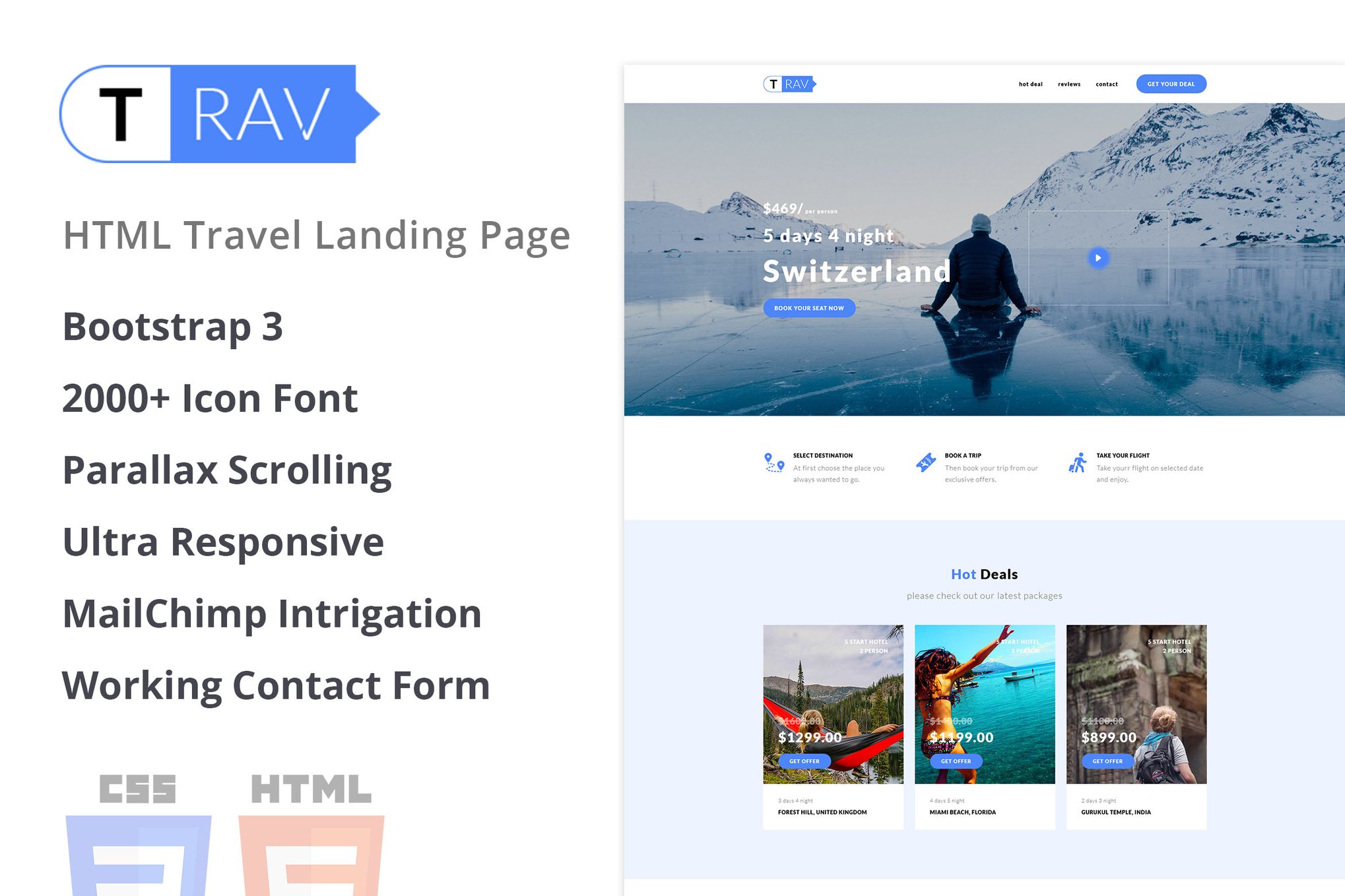 Imagen de portada de Trav | Travel HTML Landing Page (plantilla web)
