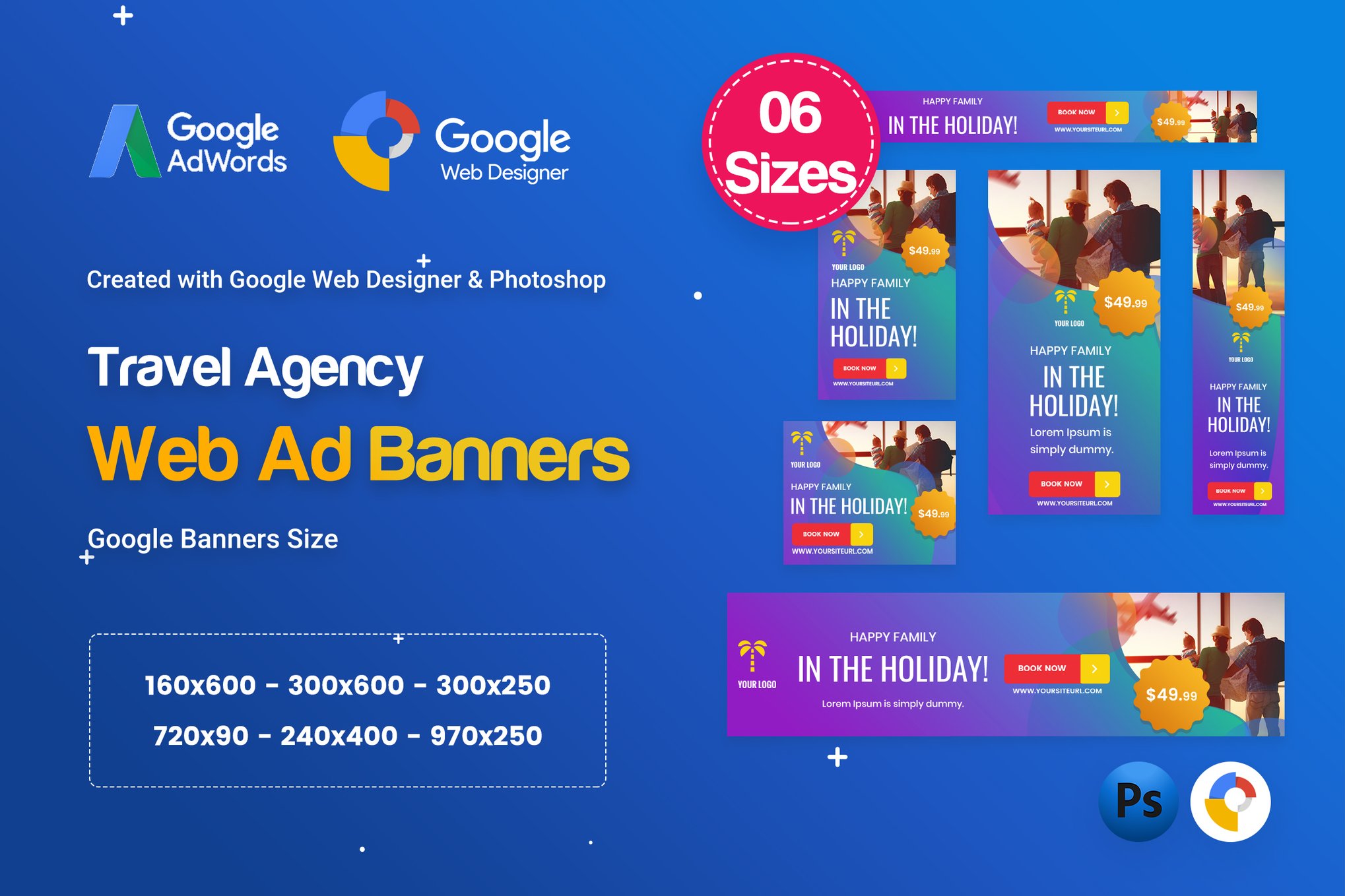 Imagen de portada de Travel Agency Banners Ad D57 - GWD & PSD (plantilla web)