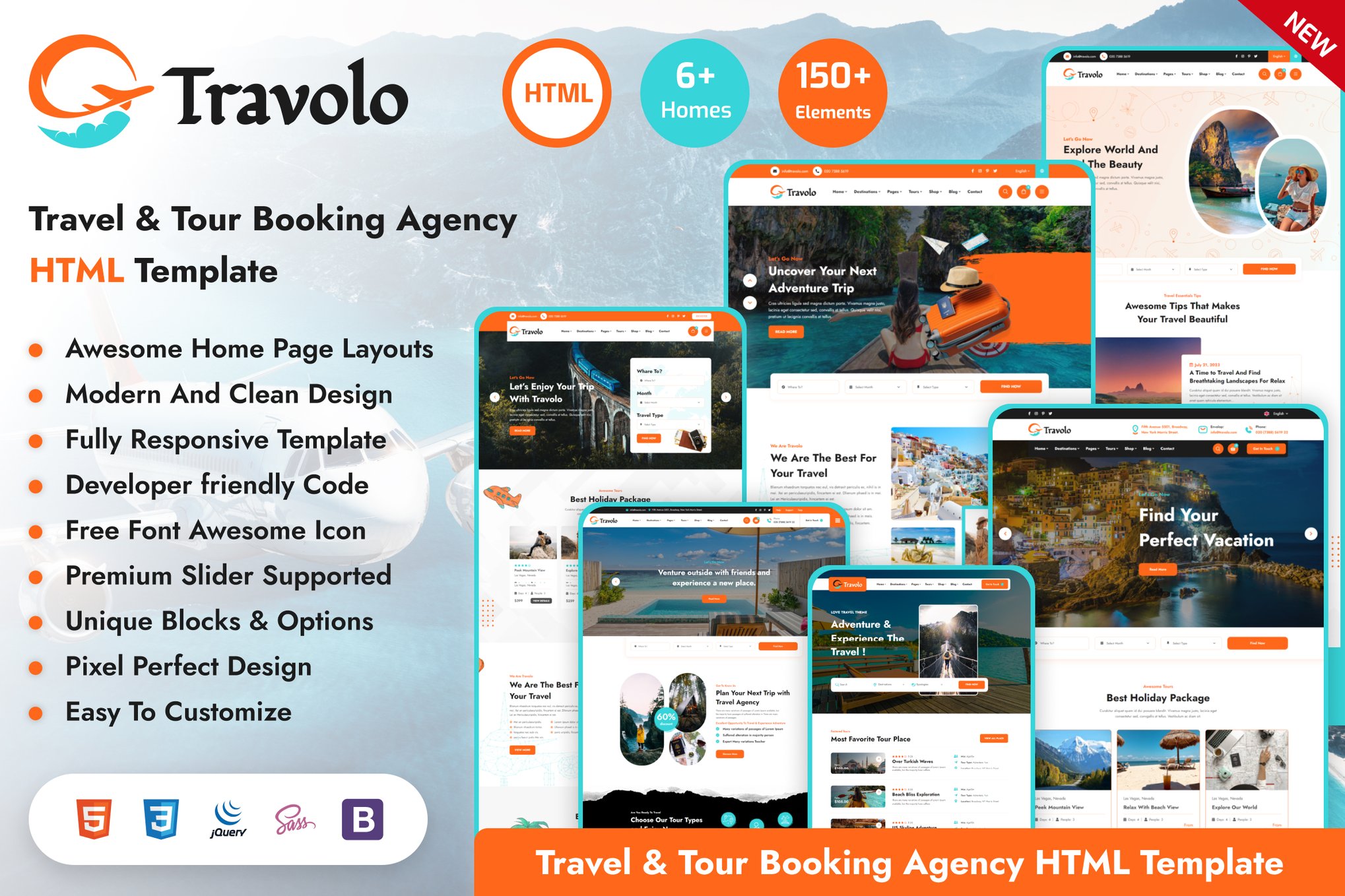 Imagen de portada de Travolo - Travel Agency Tour Booking HTML Template (plantilla web)