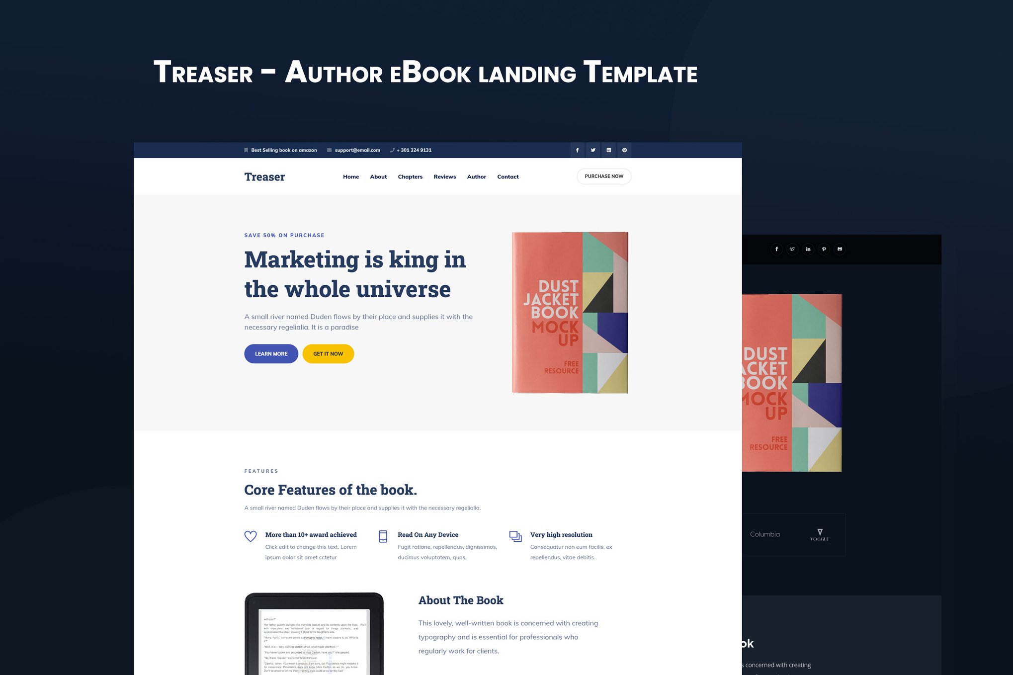 Imagen de portada de Treaser - Author eBook landing Template + RTL (plantilla web)