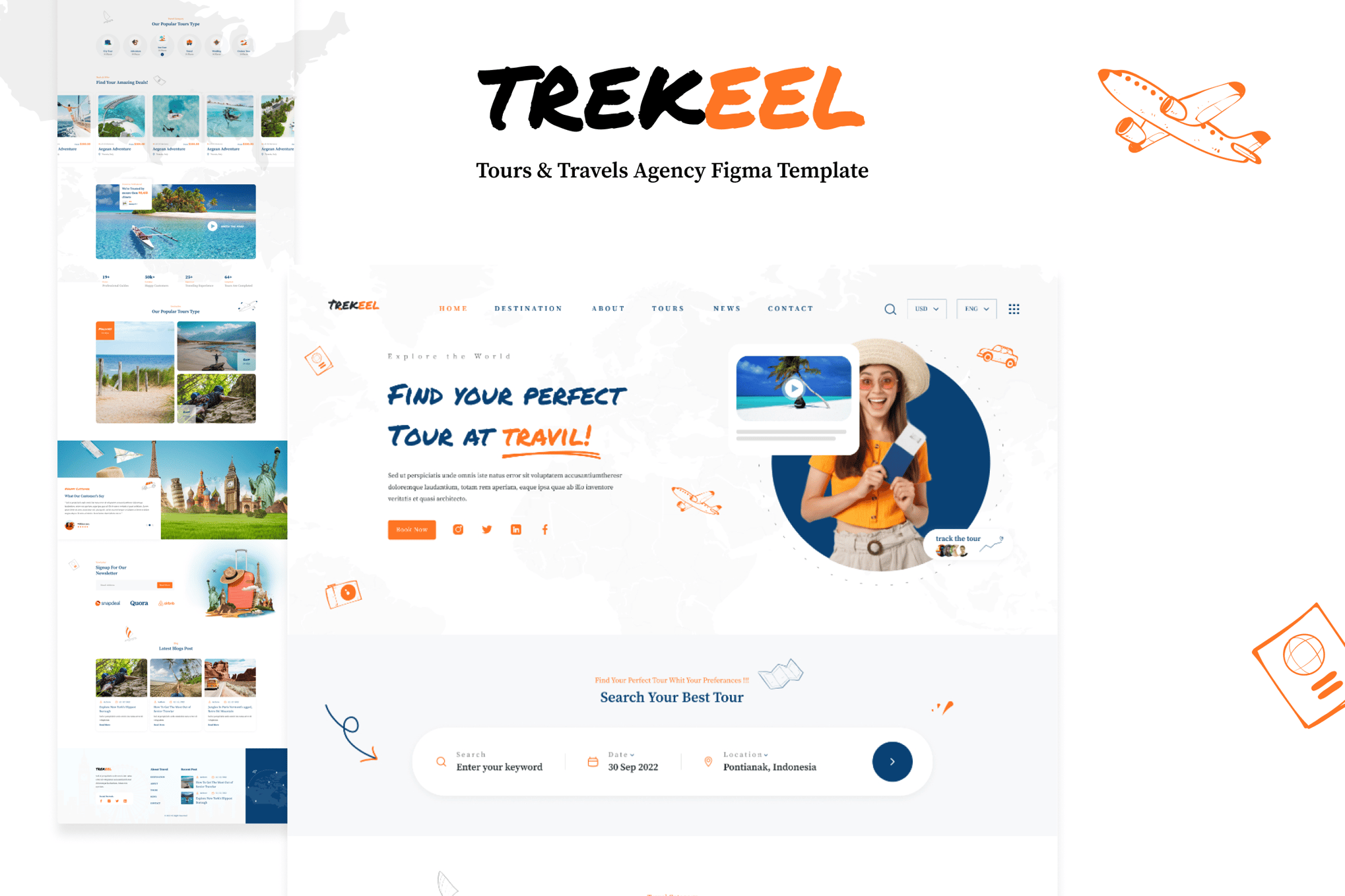 Imagen de portada de Trekeel-Tours & Travels Agency FigmaTemplate (plantilla web)