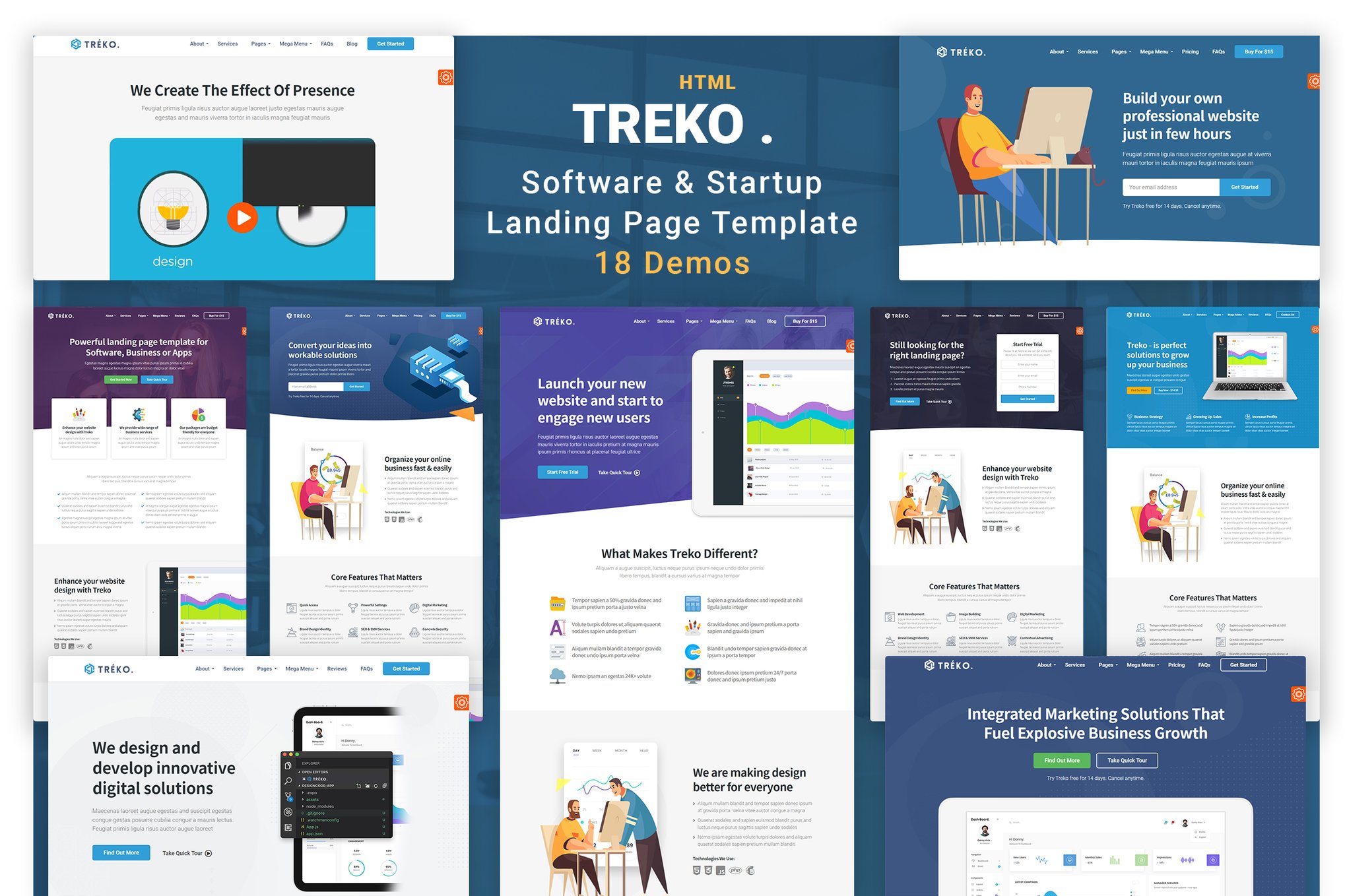 Imagen de portada de Treko - Startup and Software Landing Page template (plantilla web)