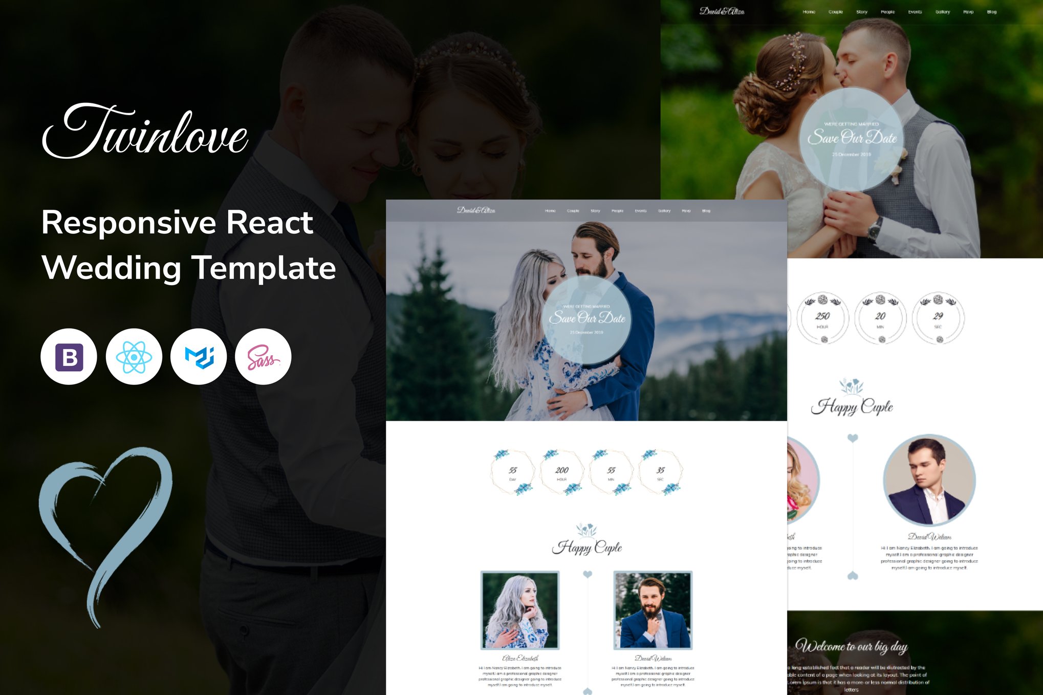Imagen de portada de Twain Love - Responsive React Wedding Template (plantilla web)