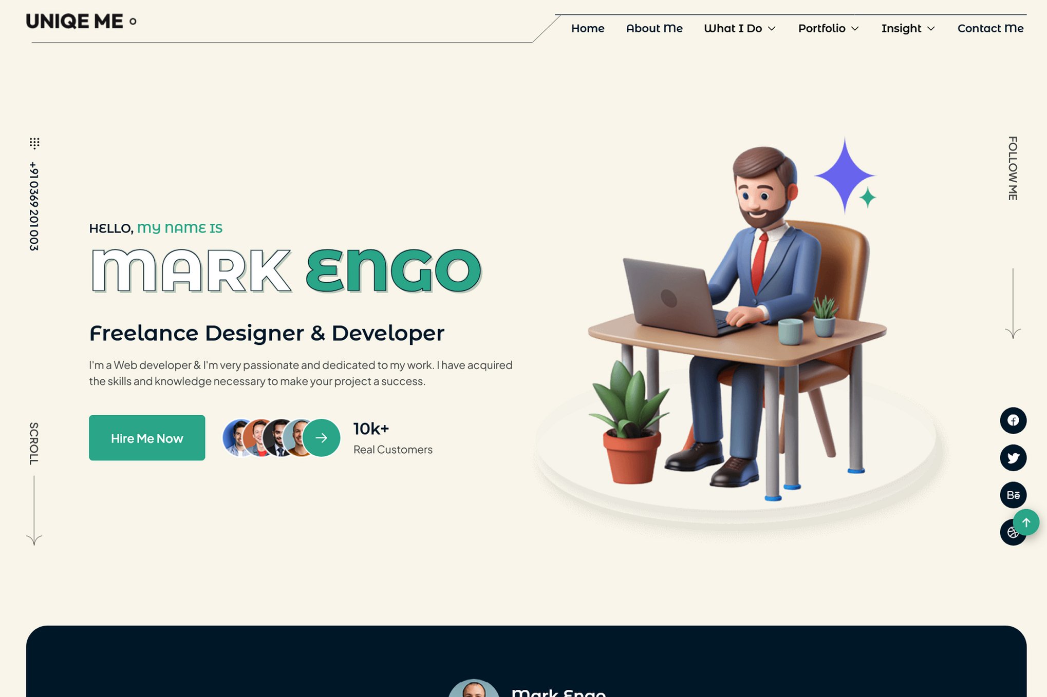 Imagen de portada de Uniqeme - Personal Portfolio HTML Template (plantilla web)