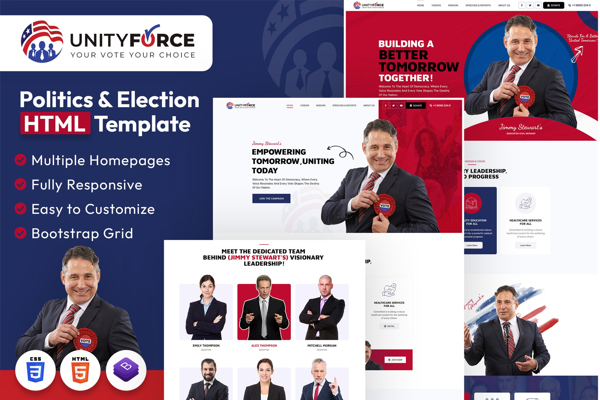 Imagen de portada de UnityForce | Politics & Election HTML Template (plantilla web)