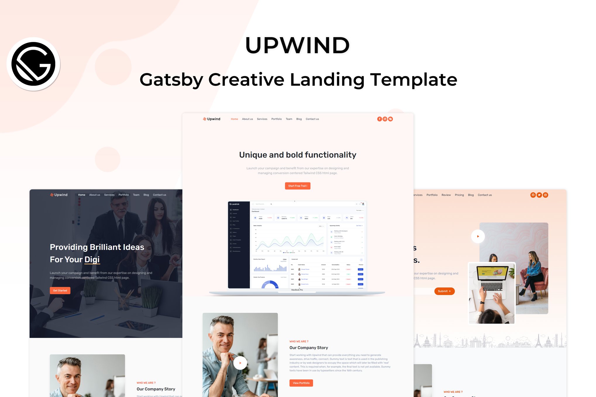 Imagen de portada de Upwind - Gatsby Creative Landing Page Template (plantilla web)