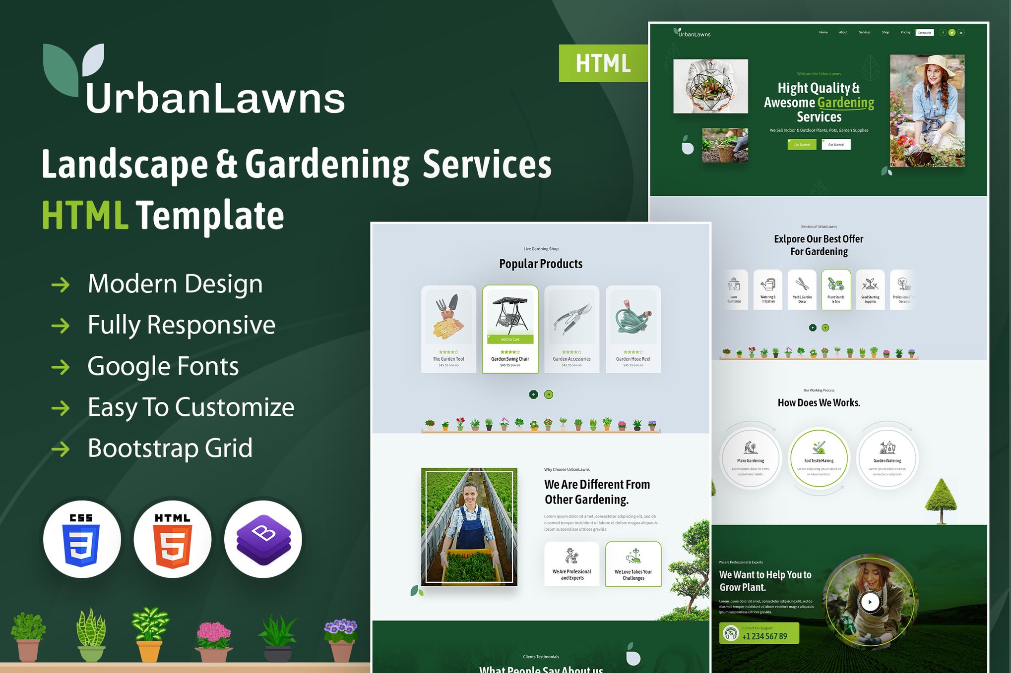 Imagen de portada de Urban Lawns | Gardening HTML Template (plantilla web)