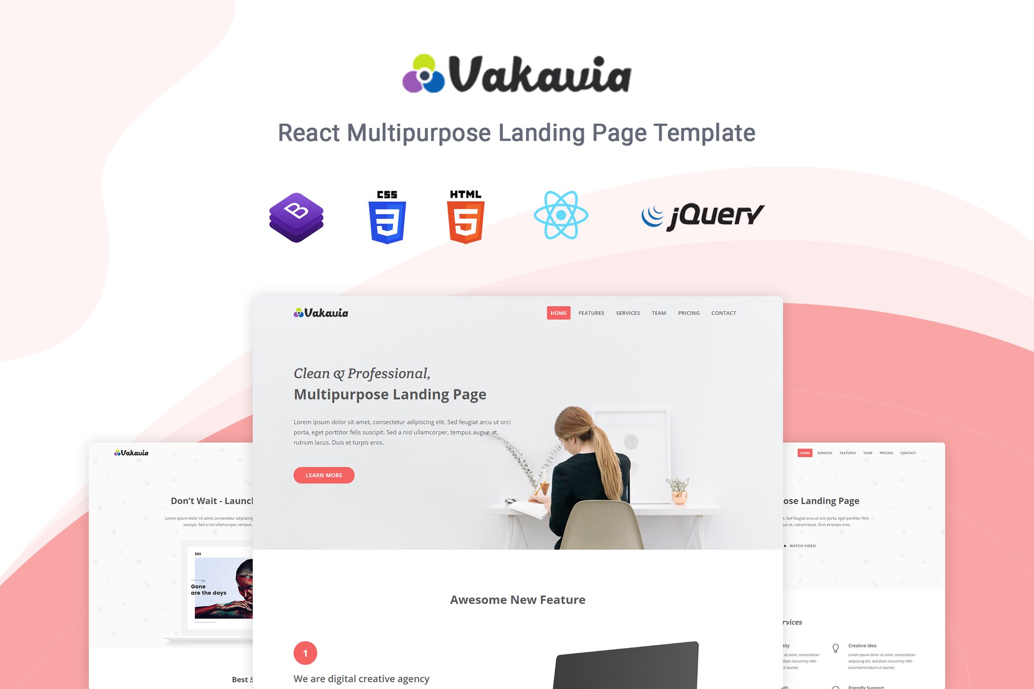 Imagen de portada de Vakavia - React Landing Page Template (plantilla web)