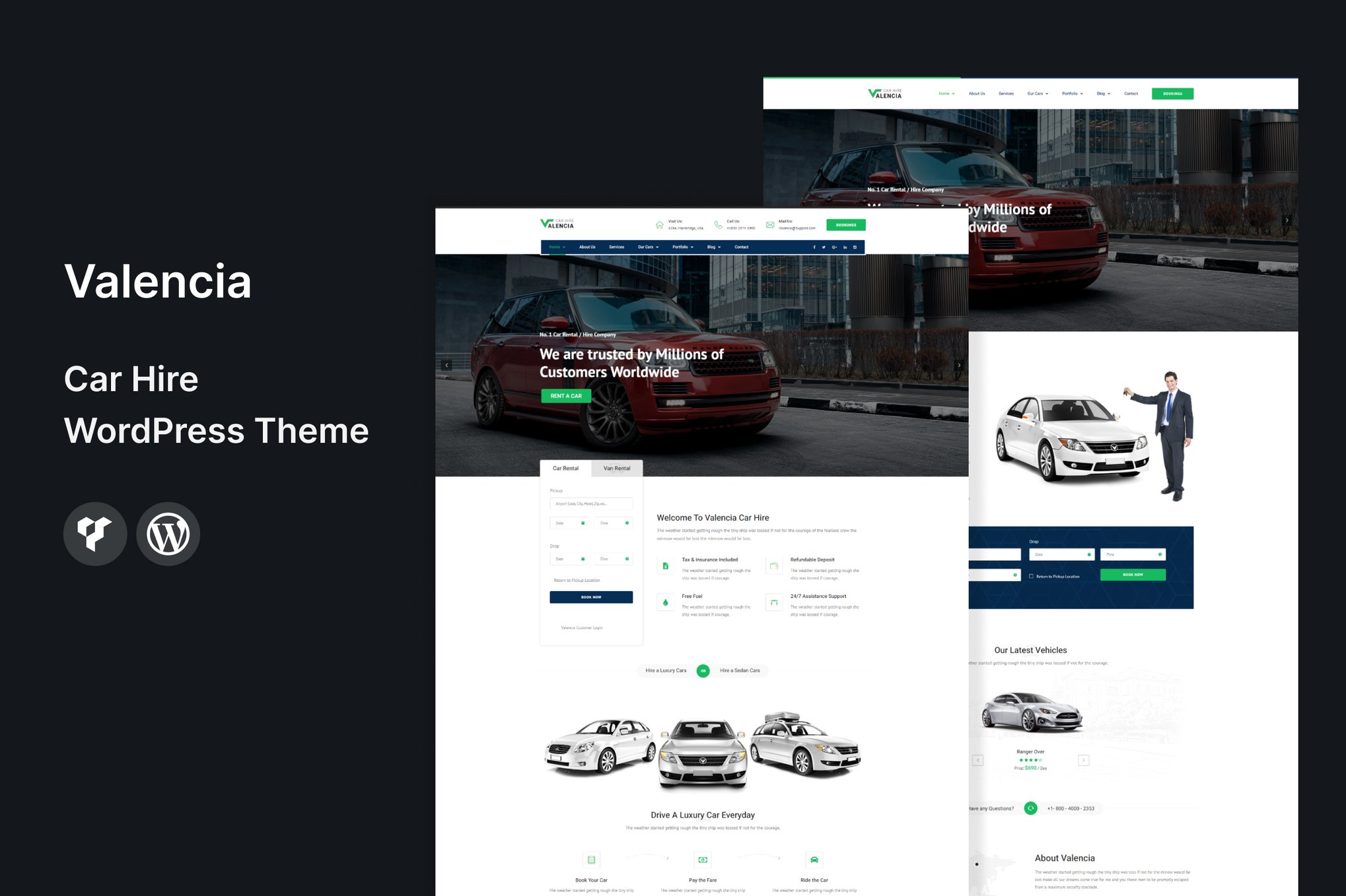 Imagen de portada de Valencia - Car Hire WordPress Theme (tema)