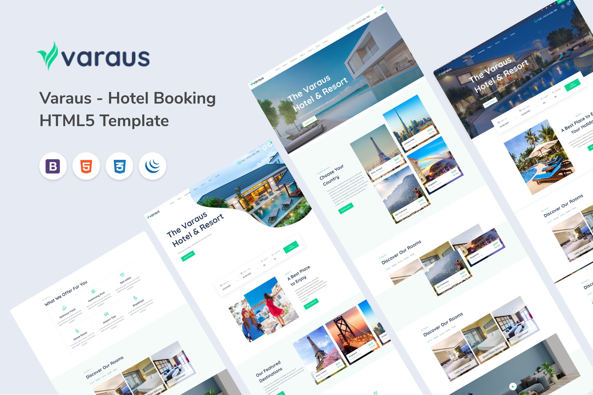 Imagen de portada de Varaus - Hotel Booking HTML5 Template (plantilla web)