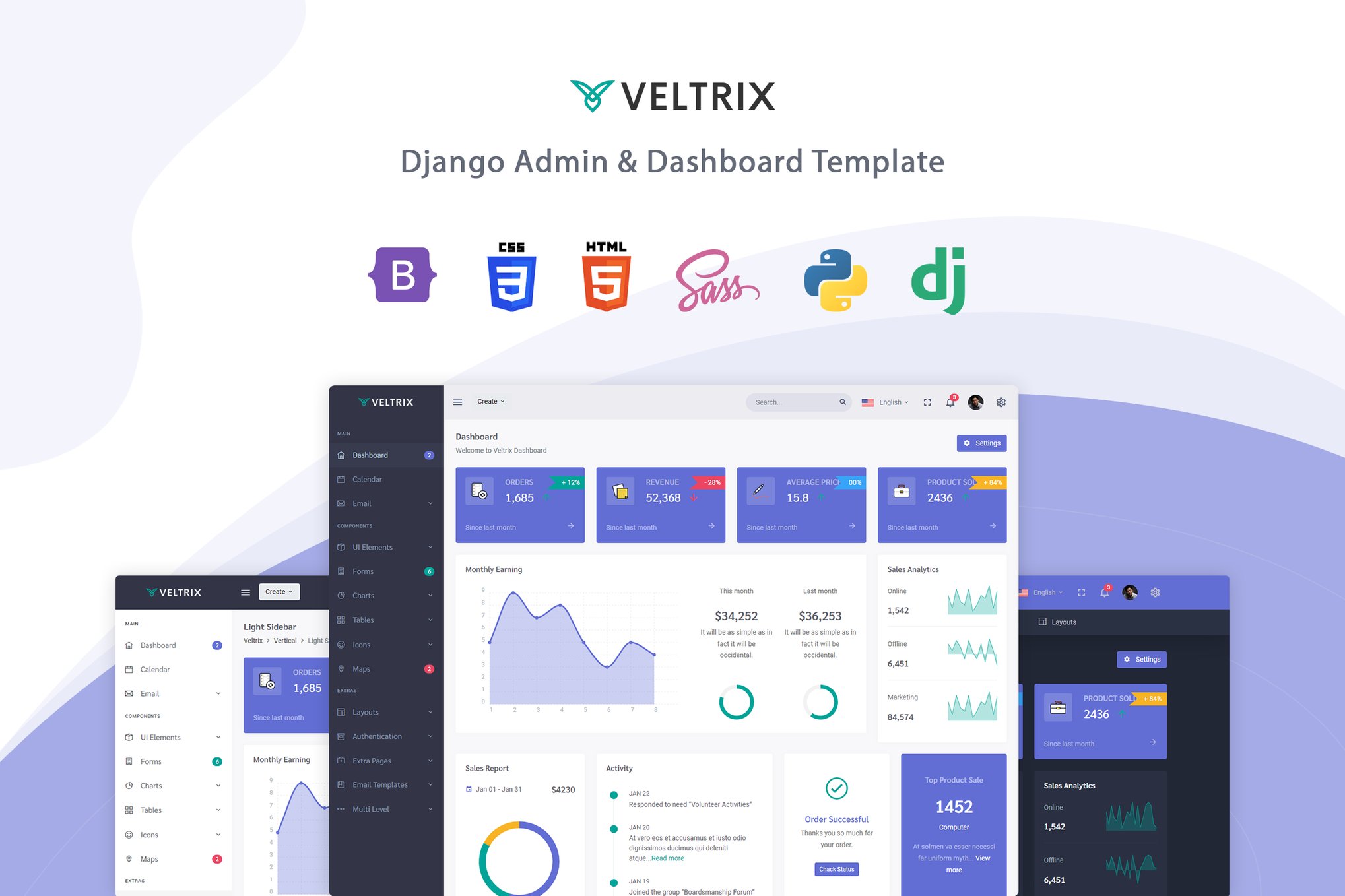 Imagen de portada de Veltrix - Django Admin & Dashboard Template (plantilla web)