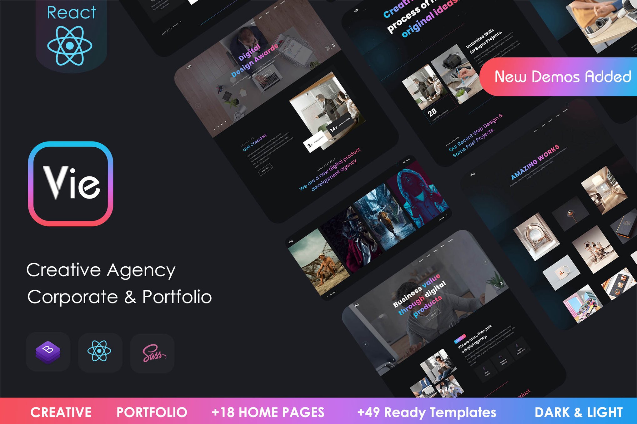 Imagen de portada de Vie - React Creative Portfolio & Agency template (plantilla web)