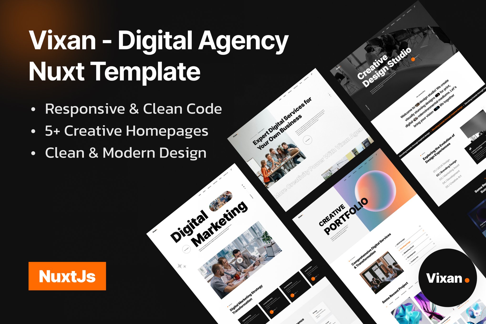 Imagen de portada de Vixan - Creative Agency Nuxt js Template (plantilla web)