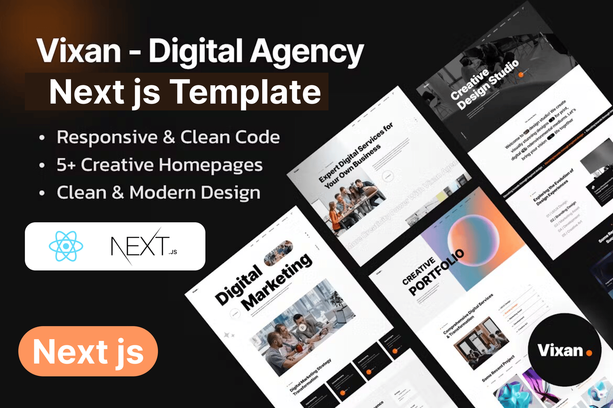 Imagen de portada de Vixan - Digital Creative Agency Next js Template (plantilla web)