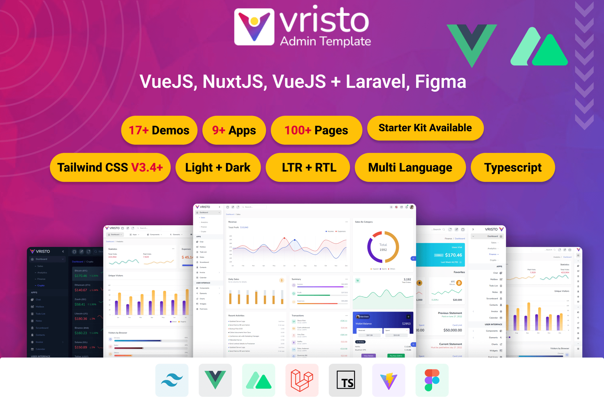 Imagen de portada de Vristo – Tailwind VueJS, NuxtJS Admin Template (plantilla web)