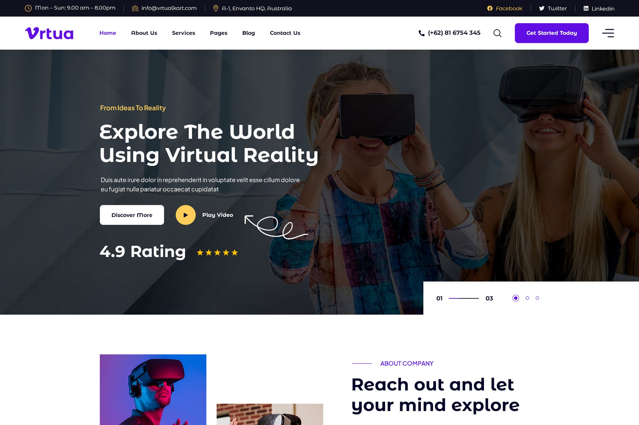 Imagen de portada de Vrtua - Virtual Reality Services HTML Template (plantilla web)