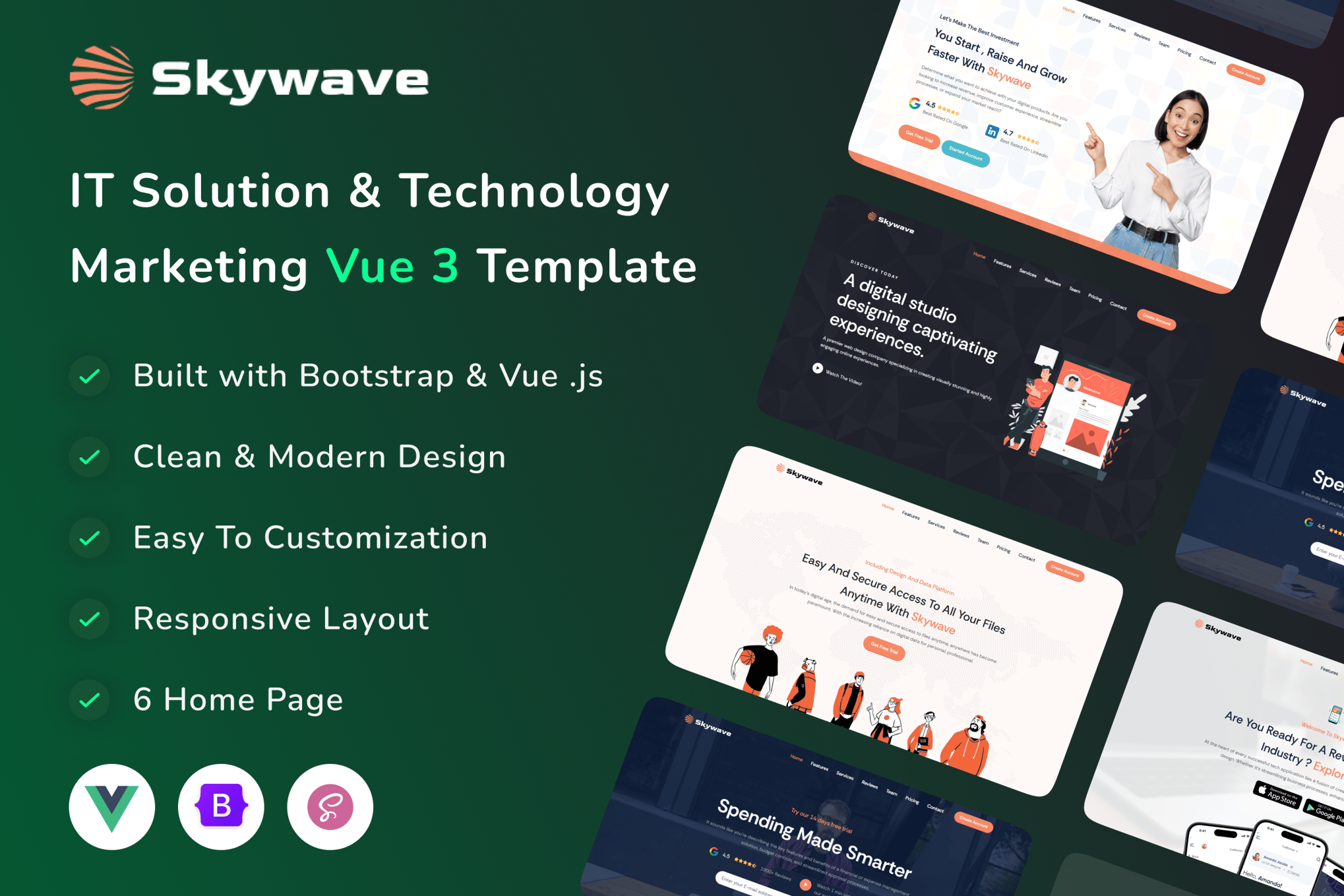 Imagen de portada de Vue 3 IT Solution & Technology Marketing - Skywave (plantilla web)
