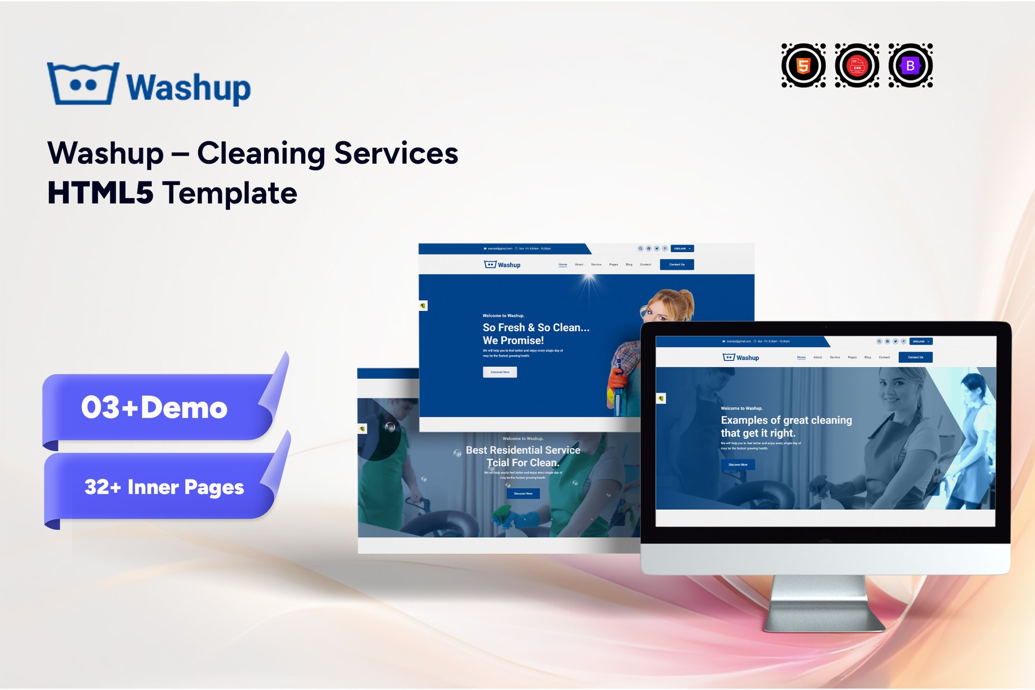 Imagen de portada de Washup – Cleaning Services HTML5 Template (plantilla web)