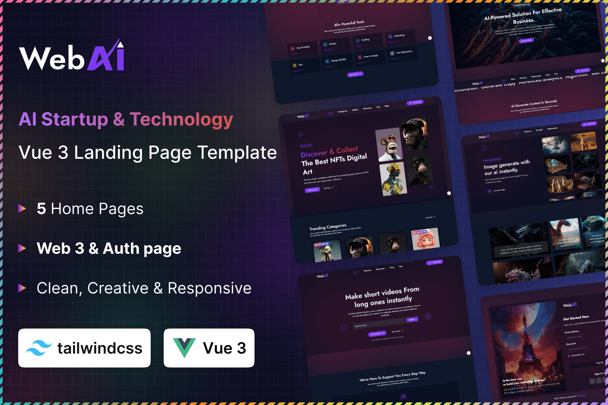 Imagen de portada de WebAi - AI Startup & Technology Vue 3 Landing Page (plantilla web)