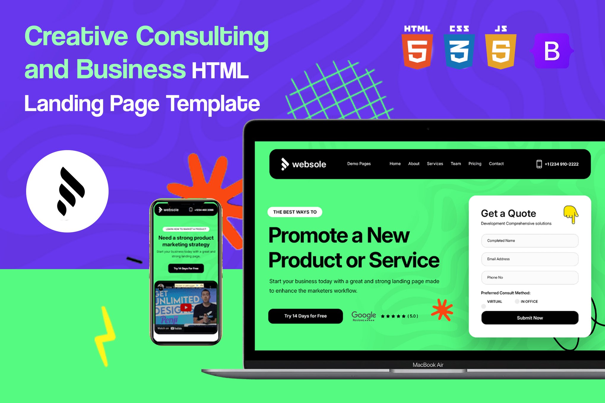 Imagen de portada de Websole - Creative and Business HTML Landing Page (plantilla web)