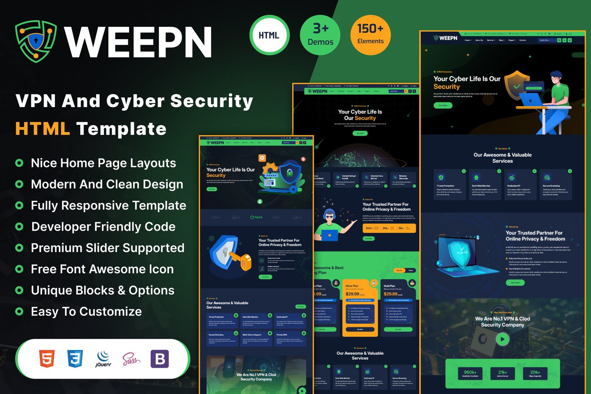 Imagen de portada de Weepn - VPN & Cloud Services HTML Template (plantilla web)