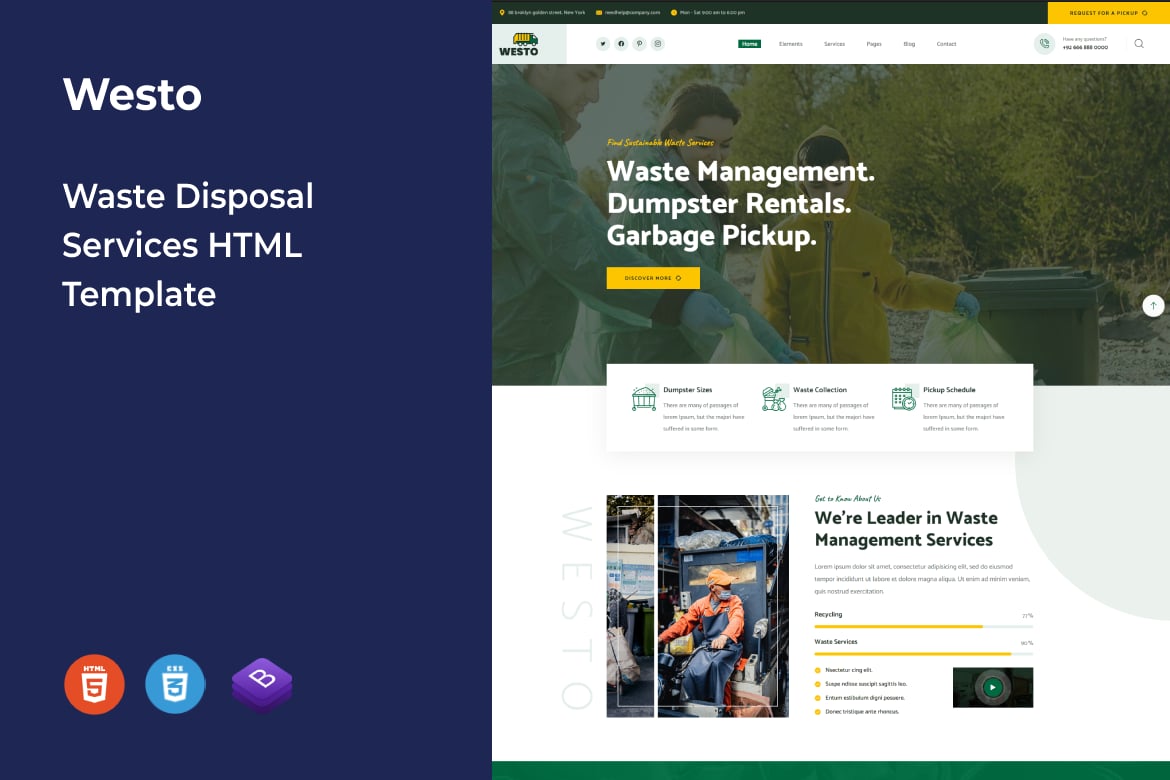 Imagen de portada de Westo - Waste Disposal Services HTML Template (plantilla web)