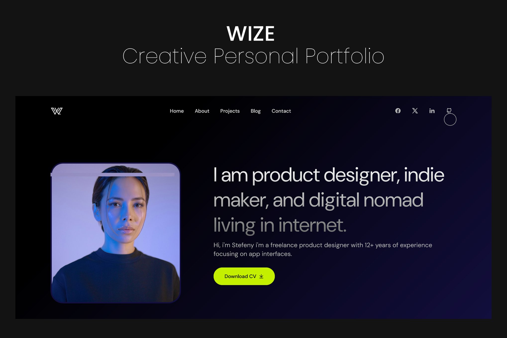 Imagen de portada de Wize - Creative Personal Portfolio (plantilla web)