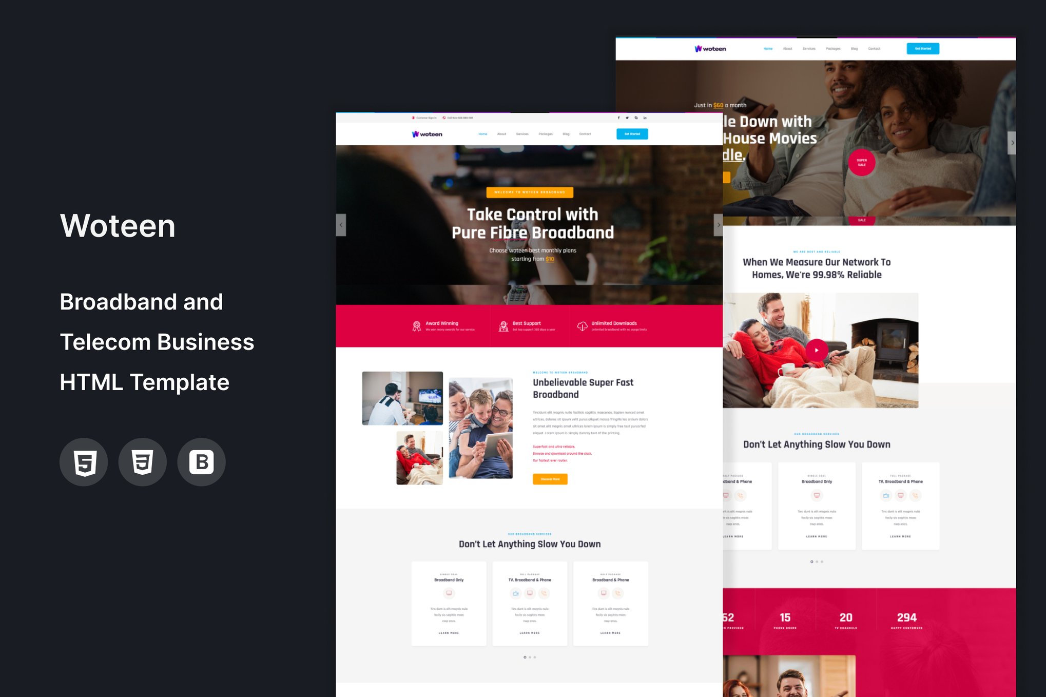 Imagen de portada de Woteen - Broadband and Telecom HTML Template (plantilla web)