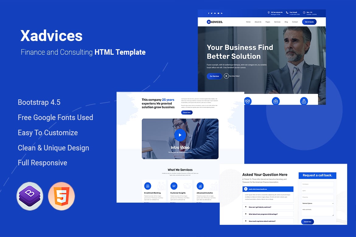 Imagen de portada de Xadvices - Finance and Consulting HTML Template (plantilla web)