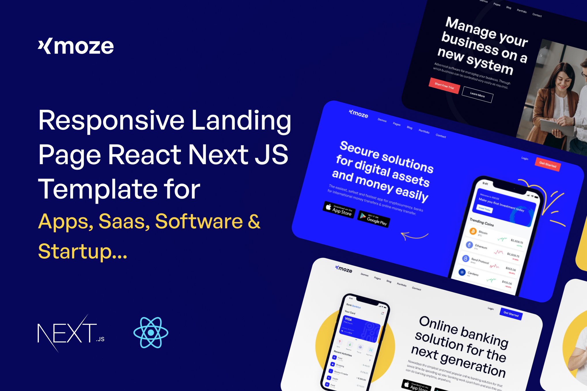 Imagen de portada de Xmoze - React Next JS Landing Page Template (plantilla web)