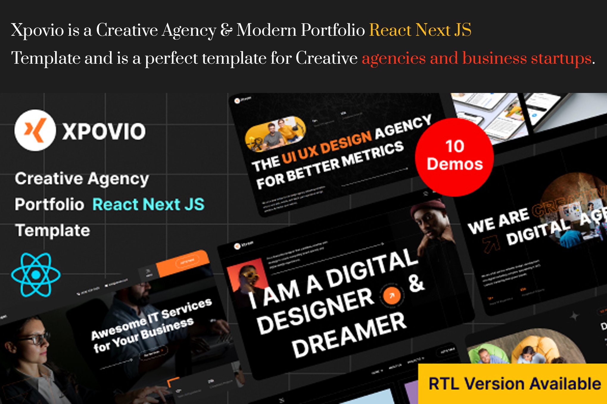 Imagen de portada de Xpovio- Digital Agency React Next Js + RTL (plantilla web)
