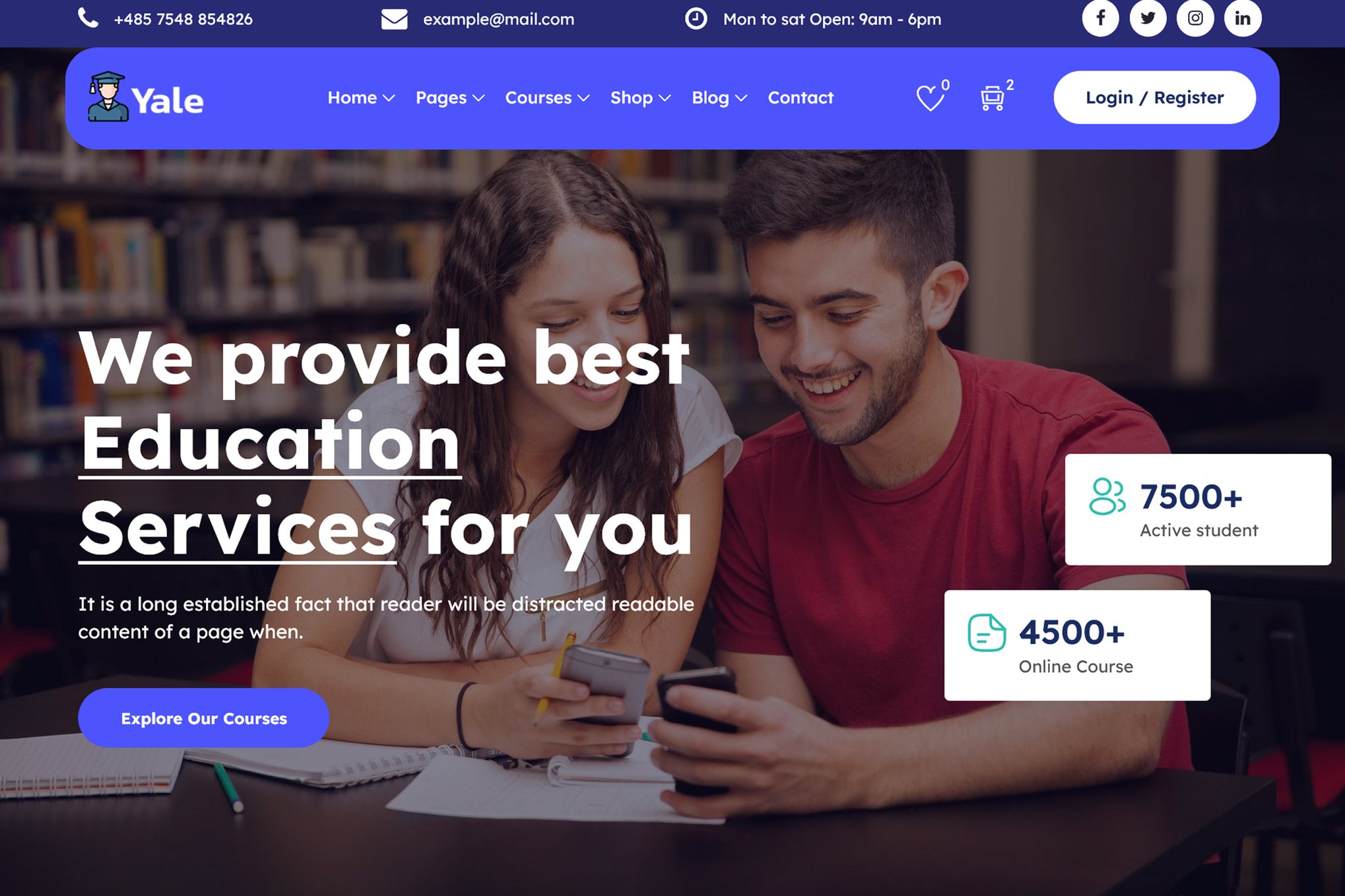 Imagen de portada de Yale - Education & Online Course HTML Template (plantilla web)