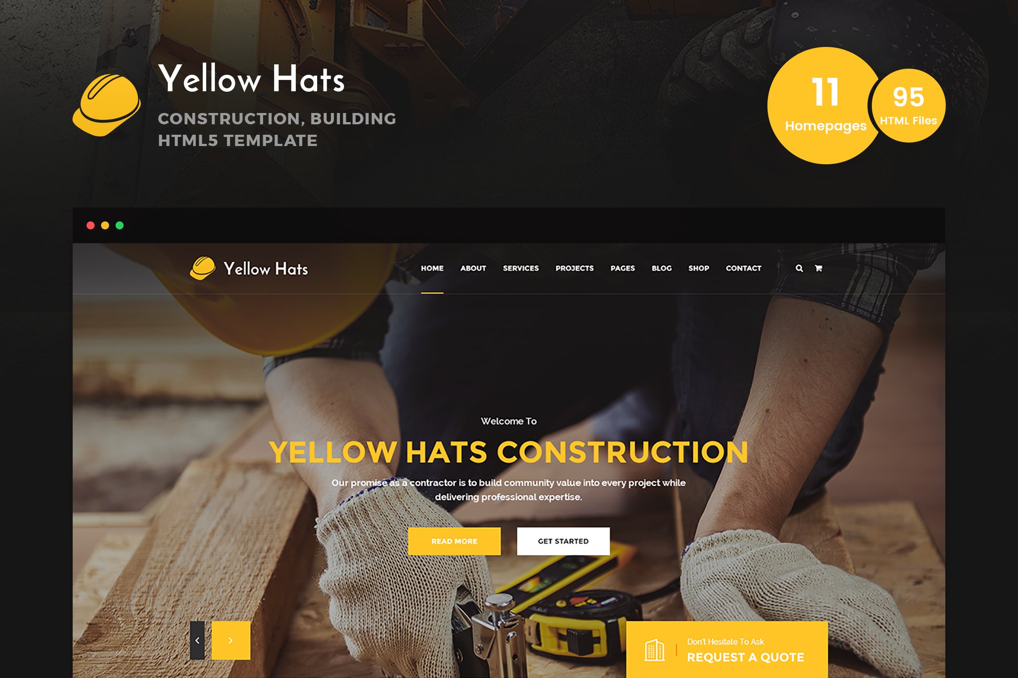 Imagen de portada de Yellow Hats - Construction HTML5 Template (plantilla web)