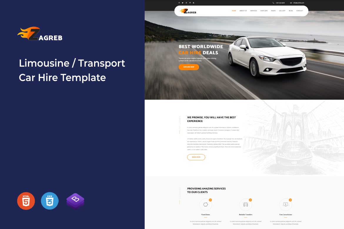 Imagen de portada de Zagreb - Limousine / Transport / Car Hire Template (plantilla web)