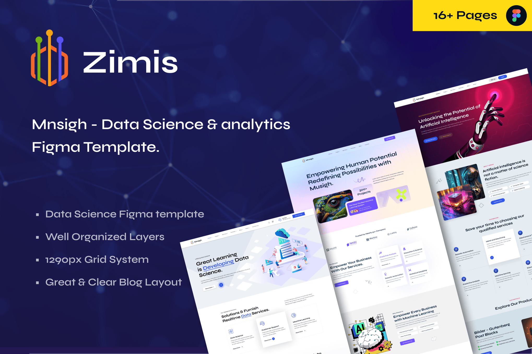 Imagen de portada de Zimis – Data Science & Analytics Figma Template (plantilla web)