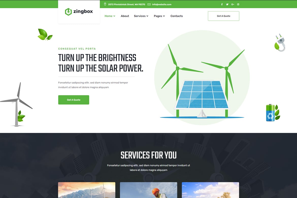 Imagen de portada de Zingbox – Wind & Solar Energy HTML Template (plantilla web)