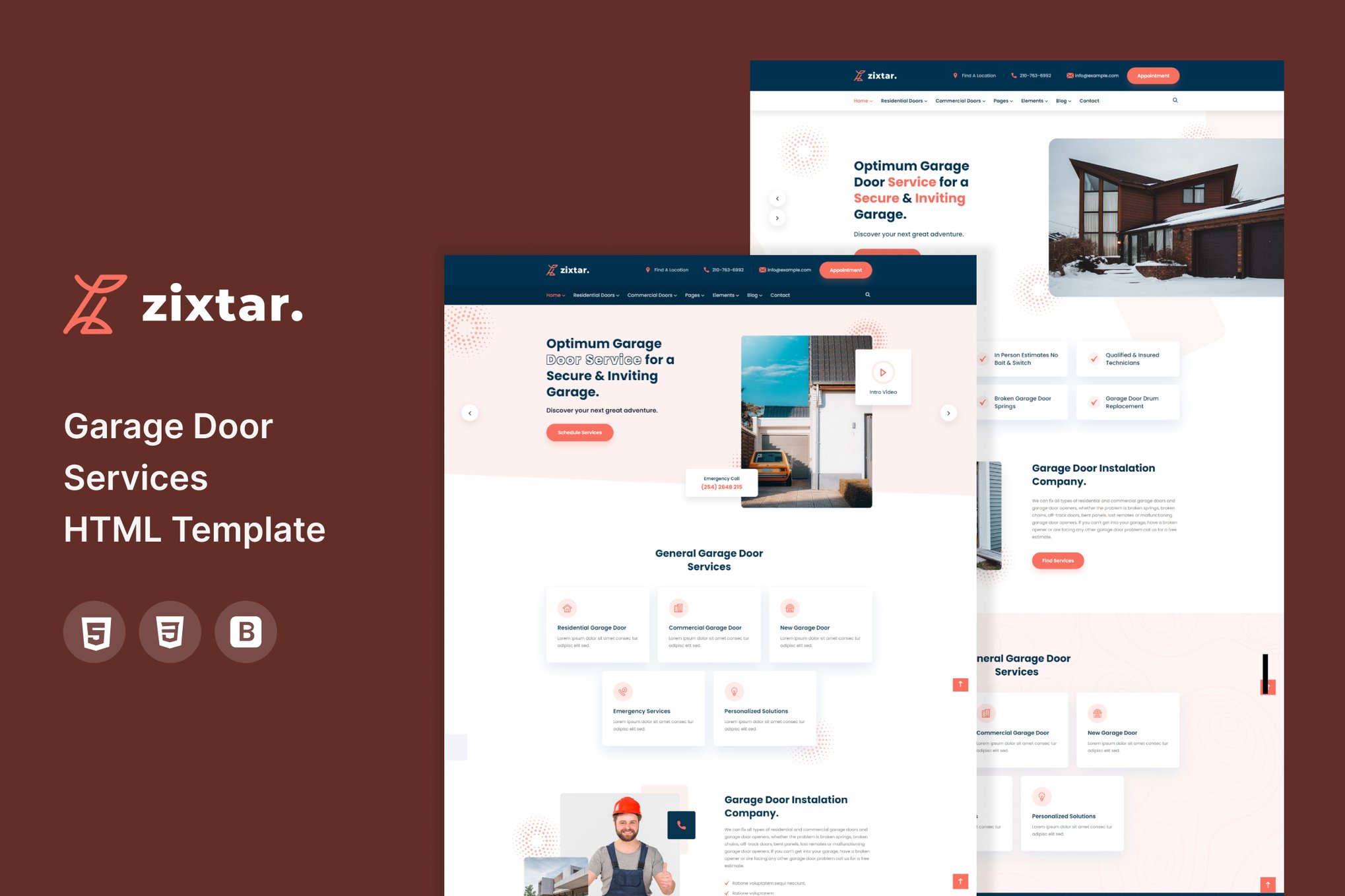 Imagen de portada de Zixtar – Garage Door Services HTML Template (plantilla web)